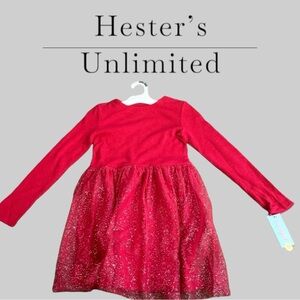 Beautiful Girls' Long Sleeve Velour Tulle Dress - Cat & Jack Red. Medium